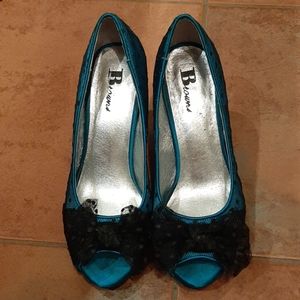 Blue and Black Lace Peep Toe